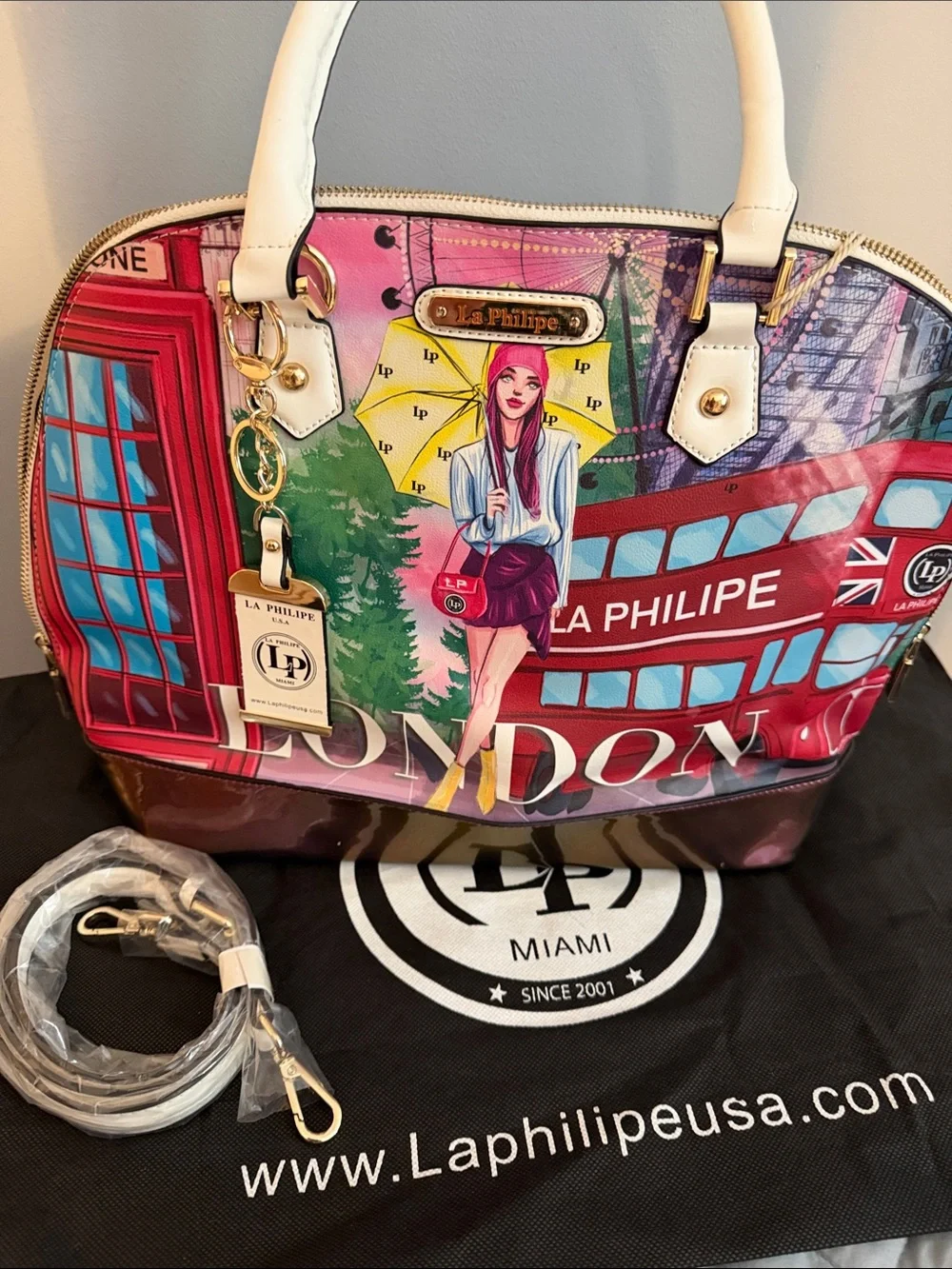 London Graphic Dome Satchel - White & Multicolor